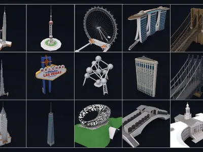 World Landmarks Monument  Mega Pack Collection Low-poly 3D model