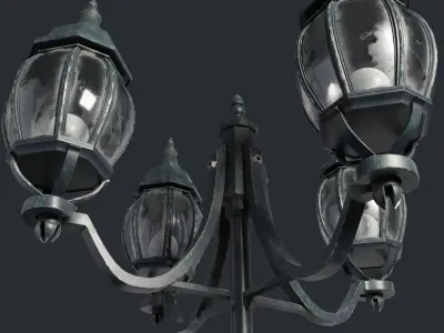 Rounded Street Lamp with quad stand 3D model