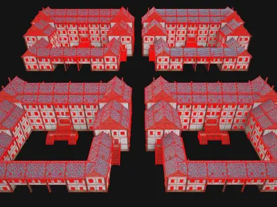 Set of Medieval City High-Rise Buildings Low-poly 3D model