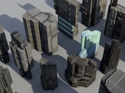 futuristic architecture set - 10 3D model