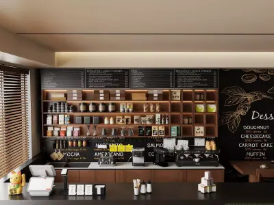 Modern coffee shop counter Low-poly 3D model