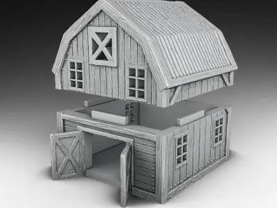 farm with cow 3D print model