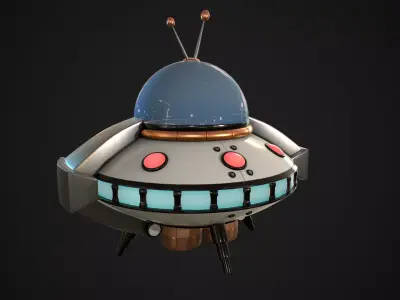 Cartoon Spaceship PBR Low-poly 3D model
