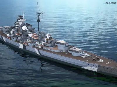  Heavy Warship with Atlantic Hull Stripes Gray Rigged for Cinema 4D 