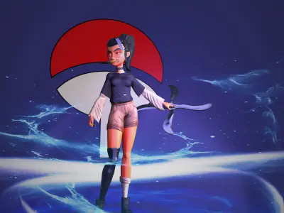 Female character with mangekyo sharingan naruto anime Low-poly 3D model