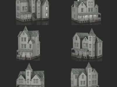 Old Abandoned Houses collection 3D Model Pack