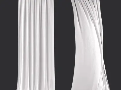 Curtains 134 White Linen Wind 3D model