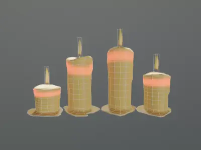 Melted Wax Candle Set Low-poly 3D model