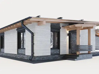 One-story cottage with a large terrace 3D model