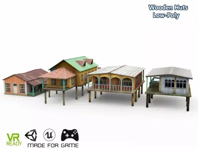 Low-Poly Wooden Water House Set Low-poly 3D model