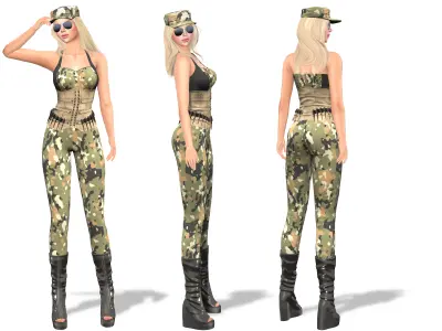  Women Camouflage Full Military Soldier Outfit Low-poly 3D model