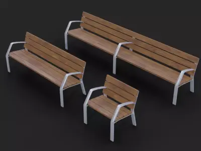 Collection of three Urbaeco benches  low poly Low-poly 3D model