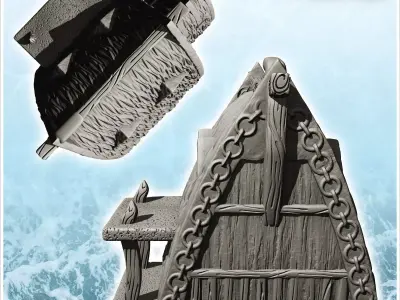 Thatched Viking house with canopy and motifs 25 - North Northern 3D print model