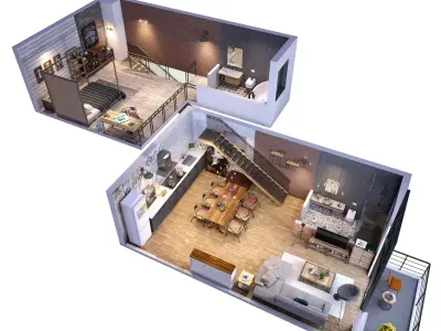 Loft apartment floorplan 3D model