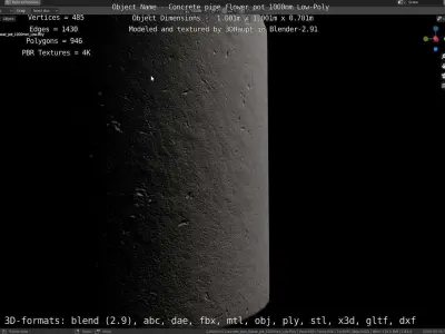 Concrete Pipe Flower Pot 1000mm Low-Poly Low-poly 3D model