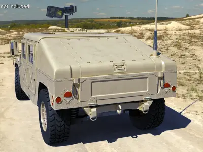  Military Humvee with Mounted Machine Gun Rigged for Cinema 4D 