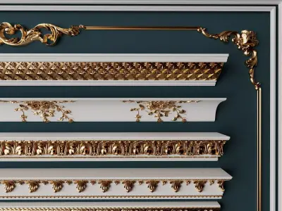 Baroque Gold Decorative Molding Collection Low-poly 3D model