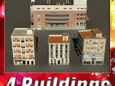 Building Collection 13-16 Low-poly 3D model