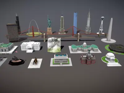 Famous Buildings in the United States Low-poly 3D model