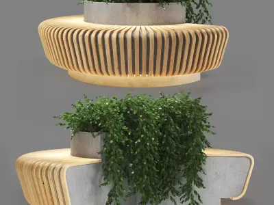 bench355 concrete bench with plants 3D model