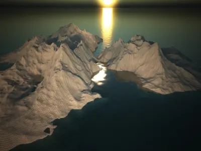 Exterior 001 Mountain winter and water 3D model