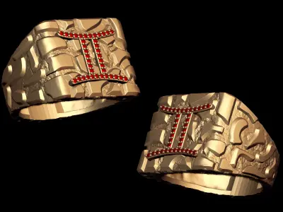 Diamond Gemini Horoscope Zodiac Nugget Ring  3D print model