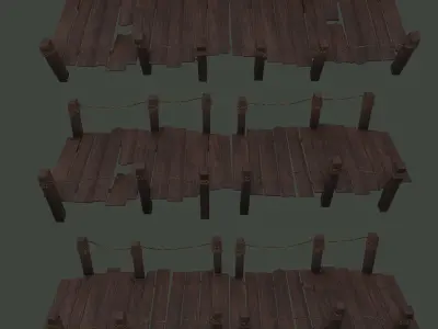 Wooden Straight Modular Dock 2 Piece Set Low-poly 3D model