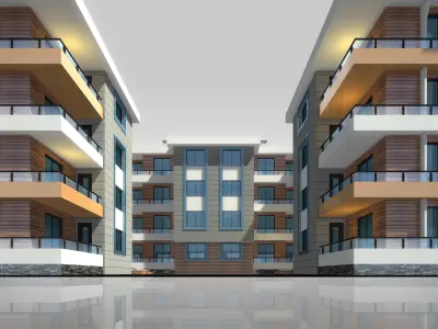 U Type Planning Architectural 3d Model with Render Scene Low-poly 3D model