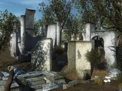 Ruins and trees in woods Low-poly 3D model