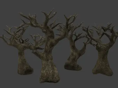 Low poly pbr spooky trees Low-poly 3D model