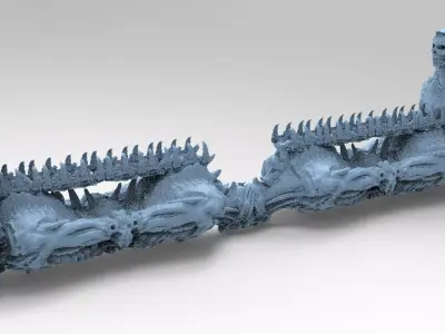 Alien organic Robot statue mirrored Bridge  3D model