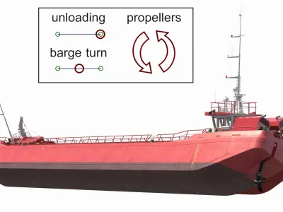  Split Hopper Barge Red Rigged 