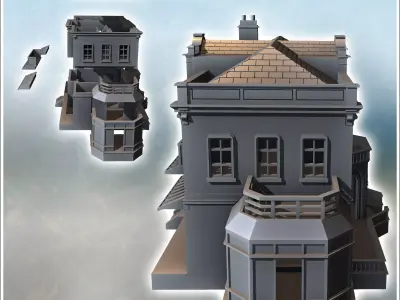 Baroque hotel with balustrades Hartenstein Bavaria Germany - Wor 3D print model