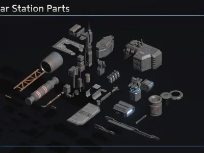 Scifi Modular Asteroid Space Station Low-poly 3D model