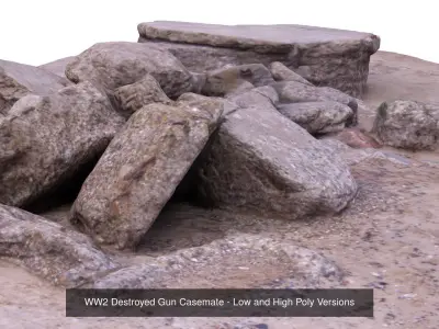 Damaged WW2 Gun Casements and Pill Boxs  - Low and High Poly 3D Model Pack