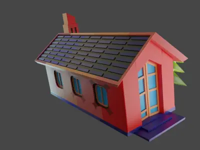 Lowpoly House 1 with roof Low-poly 3D model
