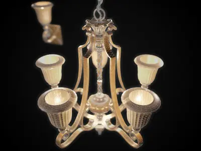 Victorian Worn Chandelier and Wall Lamp Low-poly 3D model