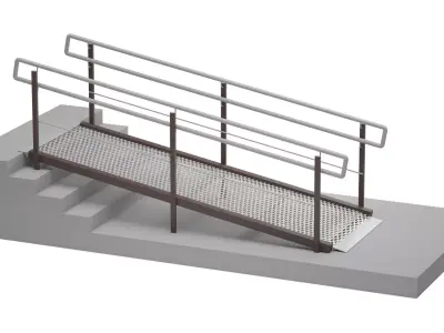 Metal ramp stairs with railing 3D model