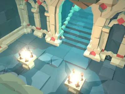 Ancient Palace Set - Faceted Style Low-poly 3D model