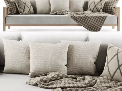 Three-seater garden sofa with plaid 3D model