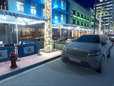 Night city street  Low-poly 3D model