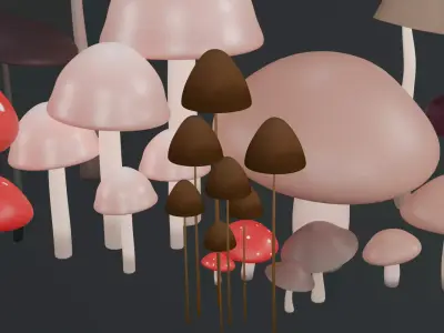 Simple mushrooms models Low-poly 3D model