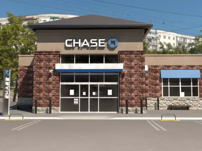 Chase Bank and parking lot - Realistic and PBR Low-poly 3D model