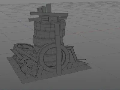 Scrap wheel asset Low-poly 3D model