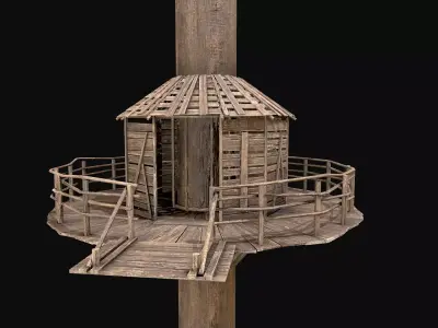 Wooden Tree House Shelters and Platforms 3 Low-poly 3D model