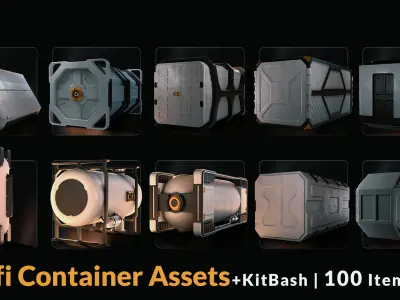 10 Sci-fi Container 3D Model and 100 Sci-fi Container KitBash 3D model