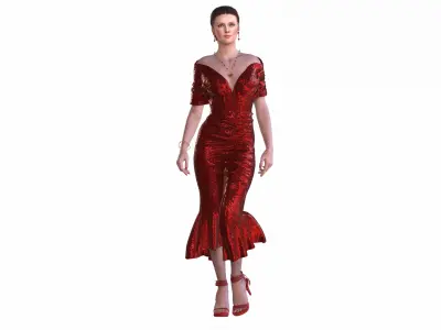 Red Sequins Gown Low-poly 3D model