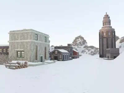 Frozen Village In Mountains Low-poly 3D model
