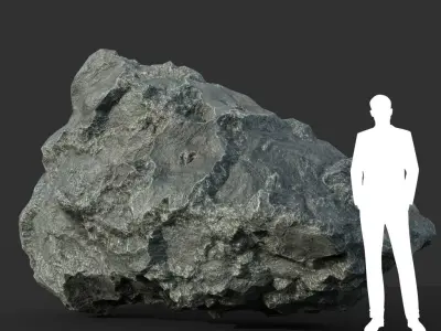 Low poly Damaged Black Rock A2 Low-poly 3D model
