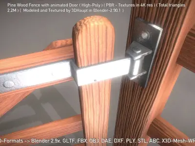 Pine Wood Fence with animated Door - High-Poly Version 3D model